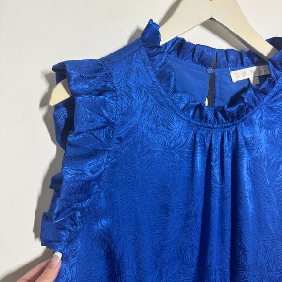 Karlie Dress Women M Royal Blue Midi High Low Tiered Ruffle NWOT Modest Career - Picture 4 of 8